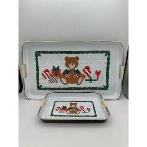 Vintage Christmas Bear Serving Trays (2 different sizes) Retro Holiday Decor
